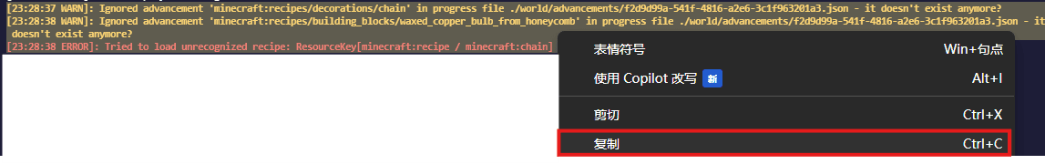 複製錯誤訊息